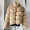 Mulheres pele falsa luxo real casaco inverno quente jaqueta natural com suporte pescoço design moda guaxinim 231010