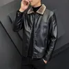 Veste en cuir épais pour hommes, simili cuir, mode d'hiver, chaleur, revers, fermeture éclair solide, grande taille 4XL-M Bomber Coat Men's Leather Jacket 231010