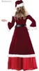 Theme Costume XL M-5XL Couple Christmas Santa Claus Cosplay Come Cosplay Red Corduroy Lady Elegant Christmas Party Long Dress SetL231010