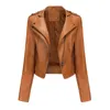 Женская кожаная байкерская куртка на молнии, осень 2023, искусственное мотоциклетное пальто, весеннее Chaqueta Mujer Veste Femme, коричневое
