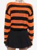 Women's T Shirts Women S Lantern Long Sleeve Sweater Tops Crewneck Stripe Color Block Crochet Hollow Out Knit Pullover Jumper