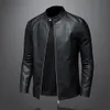 Men's Leather Faux Leather Men Leather Jacket Classic Slim Fit Motorcycle PU Leather Jacket Solid Color Standing Collar Men Large Black Leather Jacket 231010