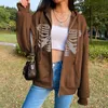Kvinnors jackor Y2K -kläder zip up hoodies för kvinnor jacka skelett tröjor harajuku streetwear 2023 huva för tonåring flickor 231011