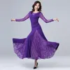 Stage Wear Waltz Dress Lace Long Sleeve Modern Clothing Tango Dance Elegant Solid Color Party Competition Costume