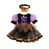 FOCUSNORM Halloween bébé filles princesse barboteuse robe volants maille manches bouffantes Tulle Patchwork Tutu combinaisons avec bandeau 231010