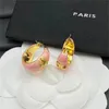 18K Oro Lujo Ce Marca Diseñador Pendientes Círculo Aro Huggie Color Caramelo Anillos Retro Vintage Encanto Verde Rosa Jalea Pendiente Pendientes Mujer Chica Joyería