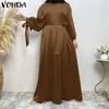 Casual jurken oversized vestidos VONDA elegante satijnen jurk dames lange mouw feest bruiloft herfst opstaande kraag losse effen maxi zonnejurk