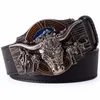 Andra modetillbehör Skull Bull Ox Horn Men Leather Belt Cow Head Skeleton Western Cowboy Style Decoration Women Jeans midjeband 231011