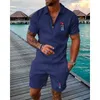 Herrspårspoler Polo Tracksuit Shorts Set For Man Clothing Flag of Cuba på en upphöjd knutna nävekläder män Camisetas de Hombre