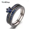 Met Zijstenen Eleple Zwart Goud Kleur Oceaan Blauwe Steen Ring Kubieke Mode Vintage Sieraden Trouwringen Voor Vrouwen Liefhebbers Geschenken VSR214