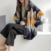 Damesgebreid geruit gebreid vest trui warme knoop pofmouwen chic streetwear casual koreaans college kantoor dame losse jas