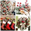 Weihnachtsdekorationen 5 Stück rote Beere künstliche Blume Tannenzapfen Zweig Baum Ornament Geschenkverpackung Home DIY Kranz 231011