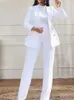 二枚のピースドレス女性ホワイトフォーマルビジネスブレザースーツセットエラス6ボタンジャケット膝の長さスカートワイドレッグパンツスーツカジュアルオフィスワーク231010