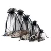 Sacs en Organza de couleur noire, pochette d'emballage cadeau de mariage, sac à cordon, sacs à bonbons, pochettes à bijoux, paquet 189m