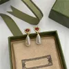 Shiny Ruby Diamond Earrings Charm Women Pearl Pendant Eardrop Embossed Stamp Sapphire Studs With Gift Box2491