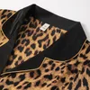 Casa roupas pijamas conjunto lounge wear feminino casual pijamas 2 pçs camisa calças cetim leopardo pijamas roupas lingerie íntima macia