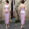 Ethnic Clothing Navy Blue Vintage Lady Satin Evening Dress Chinese Novelty Backless Cheongsam Qipao Flower Size S M L XL XXL XXXL