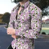 Herren Freizeithemden Hemd Grafik Blumen Turndown Gelb Rosa Lila Grün 3D-Druck Outdoor Straße Langarm Button-Down-Kleidung