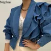 Women's Jackets Neploe Fall Women Clothing Cropped Denim Jacket Vintage Turn-down Collar Puff Sleeve Ruffles Crop Tops Korean Jean Coat 231010