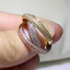 Triple Circles Gold Rose Gold Silver Ring Three Colors Luxury Jewelry 925 Silver Pave CZ Ring Women Wedding Finger Rings For Lover2534