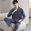 Mäns sömnkläder Fashion Men's Pyjamas Spring Autumn Long Sleeve New Outwear Cotton Sleepwear Suit Winter Stor storlek Hem Tyg Pyjamasl231011