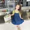 衣類セット2023夏の子供服半緑のTシャツデニムドレスかわいい2ピースデザイナーガール18M-4T