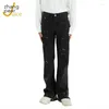 Herren-Jeans, Herren-Boot-Cut, leicht ausgestellt, lockere schwarze Designer-Jeans mit bedrucktem Denim für Herren, Streetwear, Herren-Jeans Naom22247b