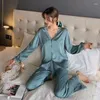 Dames Nachtkleding Rood Dames 2 STUKS Faux Zijden Pyjama Pak Lente Herfst Thuis Kleding Sexy V-hals ShirtPant Zoete Kanten Afwerking Nachtkleding