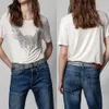 short sleeved 23SS Zadig Tops Women Designer Fashion Cotton T-shirt New Zadig & Voltaire Classic Phoenix wings hot drilling linen round neck T shirt Beach Tees