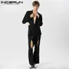 MEN للرجال المسارات INCERUN MEN يرقص المرقاء جوفاء Out Streetwear Long Sleeve One Button Blazer Pants 2PCS 2023 Fashion Suits S5XL 231011