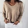 Kobiety swetry kobiety jesienne luźne solidne kolor v szyja długi rękaw Pluszowy sweter