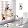 Tende da doccia 4 pezzi Bottiglia di profumo di lusso Fiore stampato Tenda da doccia Decor Bagno Copertura impermeabile Tappetino per schermo Coperchio WC 231007