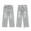 Mäns jeans herrar tillbaka dollar tryck bronzing y2k rak mode harajuku streetwear retro casual denim byxor pojkvän baggy byxor