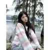 Kurtki damskie w stylu koreańskim modny mąki Rainbow Sweater Kurtka Kobiet Autumn Loose Lazy Knitted Cardigan Design Short Kawaii Top 231011