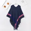 Şallar Sonbahar Kış Şal İmitasyon Kaşmir Diagonal Şerit Külot Sıcak Tasseller Kadın Poncho Cape Sweater Siyah Pelerinler 231012