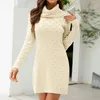 Casual Dresses Autumn and Winter Women's Solid Color Long High Collar Slim Sticked tröja klänning kvinna sommar