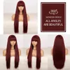 Synthetic Wigs Long Straight Wine Red Wig With Bang Synthetic Wigs for Women Heat Resistant Natural Hair for Daily Halloween Cosplay Party 231011