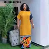 Maternity Dresses Autumn Fashion Colorblock Printing Long Dress African Women Casual Loose Round Neck Short Sleeve Robe Dress WomenL231012