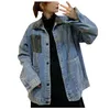 Damenjacken Denim Mäntel Mädchen Herbst Langarm Patchwork Jean Jacke Knopf Lose Frau Kleidung mit großen Taschen Mantel 231011