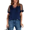 2023 Summer Lace Short Sleeve Solid Top for European and American Women's T-Shirt Fit V-neck Pullover Tops Tees