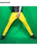 Pantaloni da uomo Mauroicardi Primavera Skinny Sexy Lucidi Riflettenti Elastici Sottili Arancione Giallo Blu Pantaloni in pelle verniciata Pu Uomo Y2K Streetwear 231011