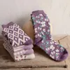 Chaussettes série violette pour femmes, mi-tube, automne-hiver, épaississement, velours, laine de diamant, étudiant, mignon, haut baril