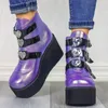 Boots 2023 Winter Buckle Ankel Women Gothic Punk Female Platform Wedges High Heels Pu Botas Mujer
