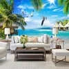 خلفيات HD Summer Summer Sunshine Beach Tree Coconut Tree Seasscape مخصص جدارية ديكور منزلي ثلاثي الأبعاد خلفية جدران للعين