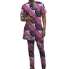 Heren trainingspakken Afrikaanse print korte mouw eenvoudige set bruidegom pak mannelijke Nigeriaanse mode broek sets bruiloft outfits