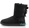 Classic Mini Platform Snow Boots Winter Ankle Boots For Women Thick Bottom Genuine Leather Warm With Fur Khaki Black Navy Blue Fluffy Booties