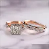 Charm Couple Rings Men Stainless Steel Rhinestones Zircon Women Wedding Band Set Valentine Day Jewelry Dhgarden Otbkp