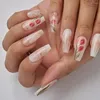 False Nails Long Gradient Tulip Retro Flower Nail Art Finished Press On With Glue Chinese Ins Style Charm Elegant Woman