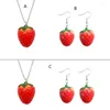 Pendant Necklaces Resin Strawberry Necklace Earring Simple 3D Fruit Charm Neck Chain