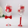 Favor de fiesta 1 par / lote Cristal de encaje rojo Boda Ducha nupcial Regalo Champán Tostado Gafas Set Bowknot Copa de vino